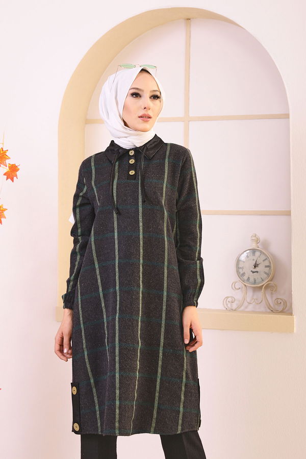 Düz Gömlek Yaka Kadın Antrasit 8635 TUNIK - Yeşil - 46 - 8635 ANTRASİT