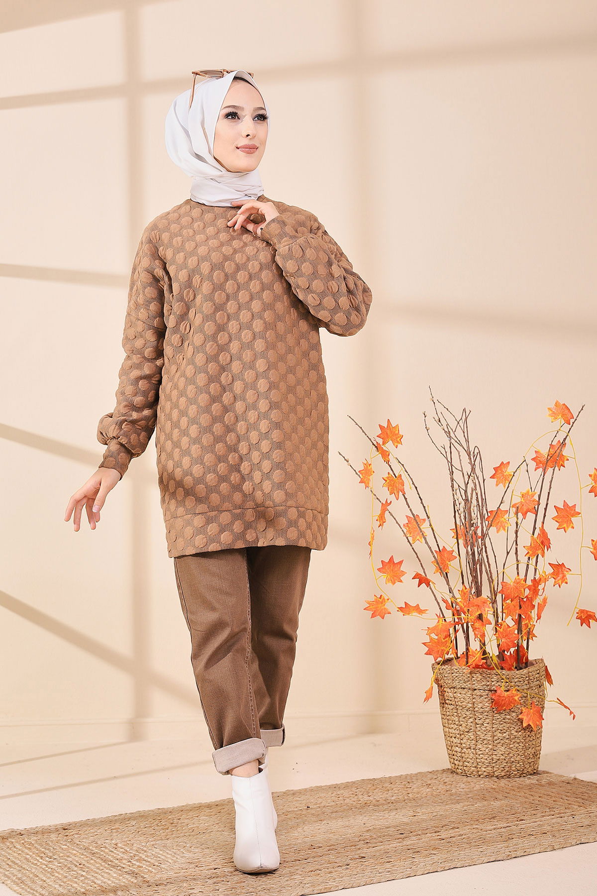 Düz Bisiklet Yaka Kadın Vizon 9132 TUNIK - 9132