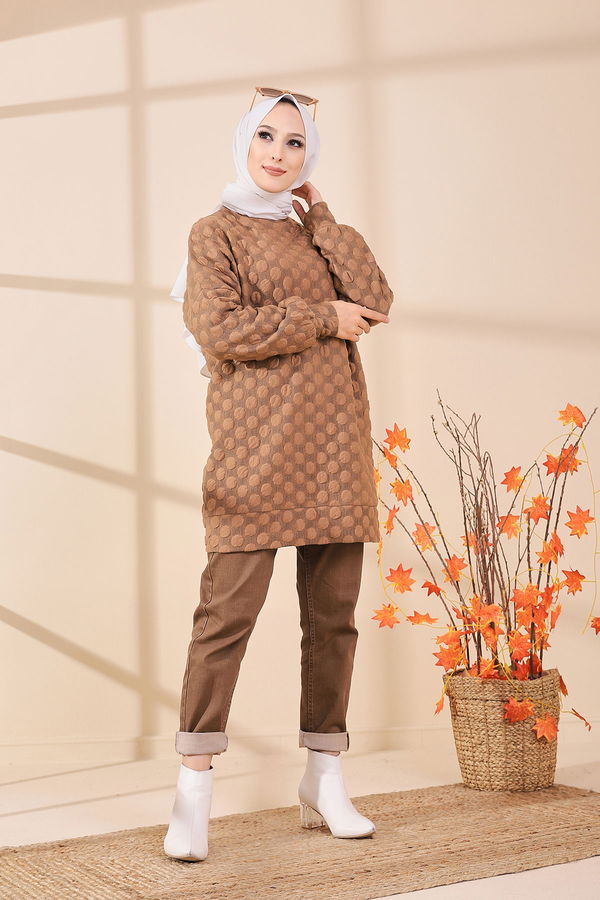 Düz Bisiklet Yaka Kadın Vizon 9132 TUNIK - 9132