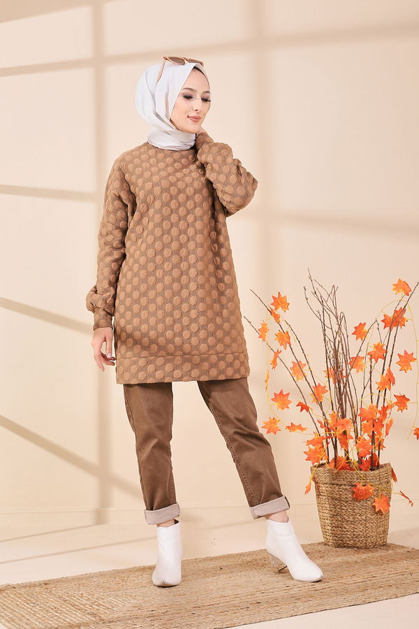 Düz Bisiklet Yaka Kadın Vizon 9132 TUNIK - 9132