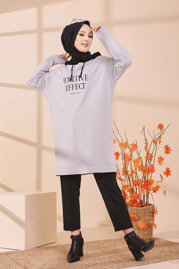 Düz Orta Kadın Gri TUNIK - 3403