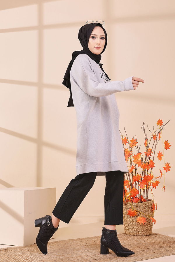 Düz Orta Kadın Gri TUNIK - 3403