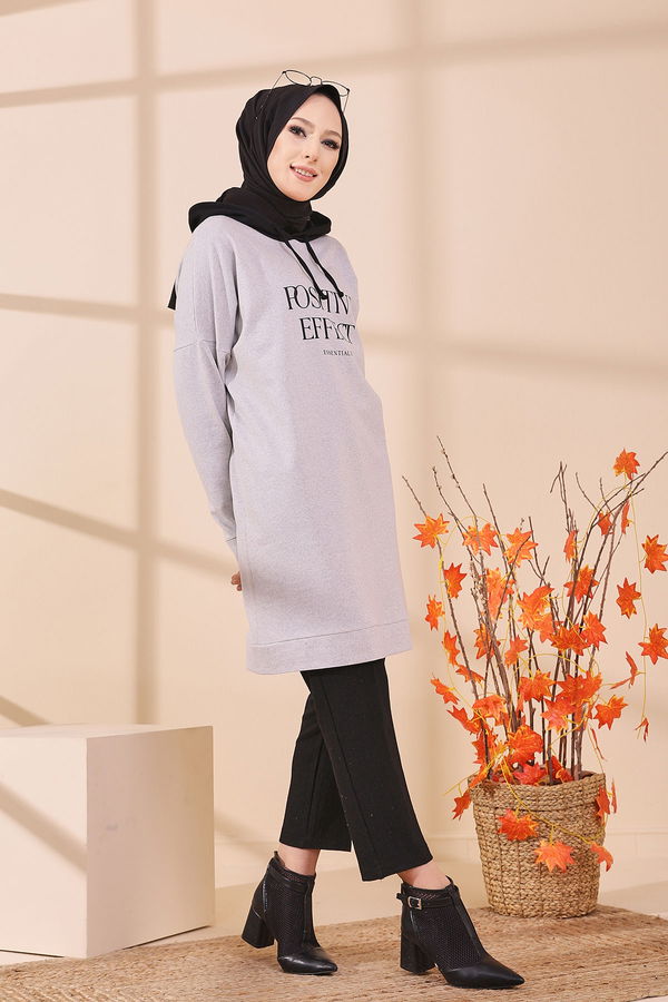 Düz Orta Kadın Gri TUNIK - 3403