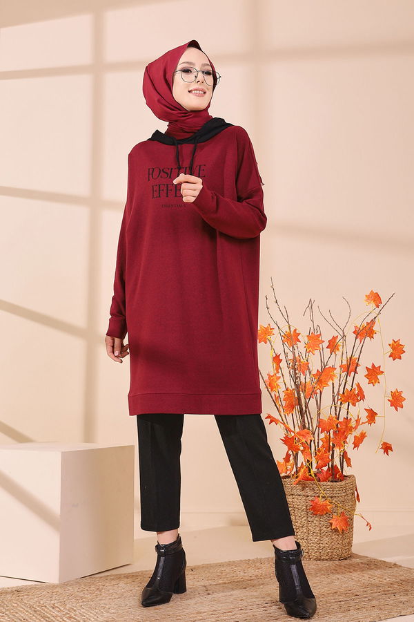Düz Orta Kadın Bordo TUNIK - 3403 BORDO