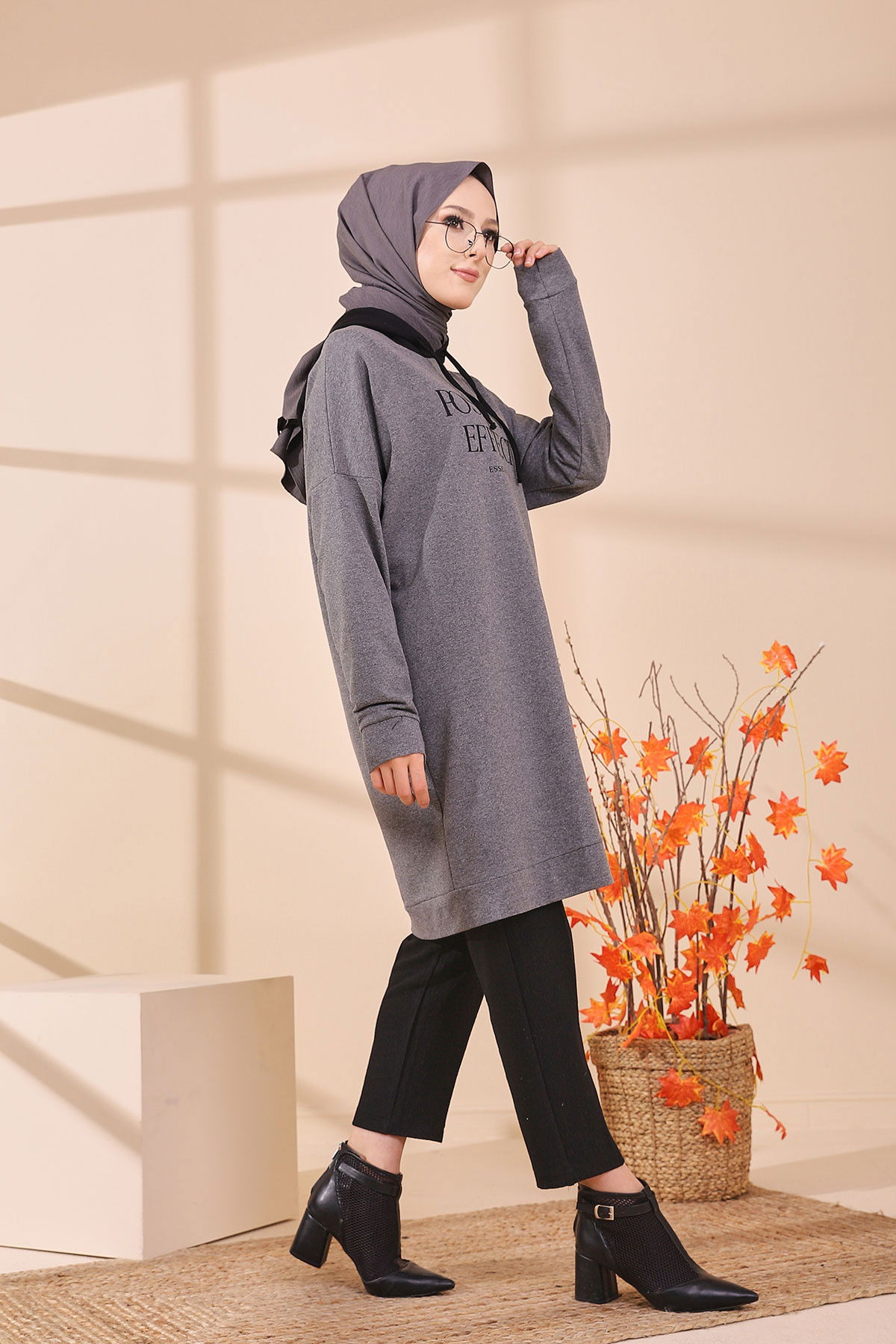 Düz Orta Kadın Gri TUNIK - 3403 GRİ