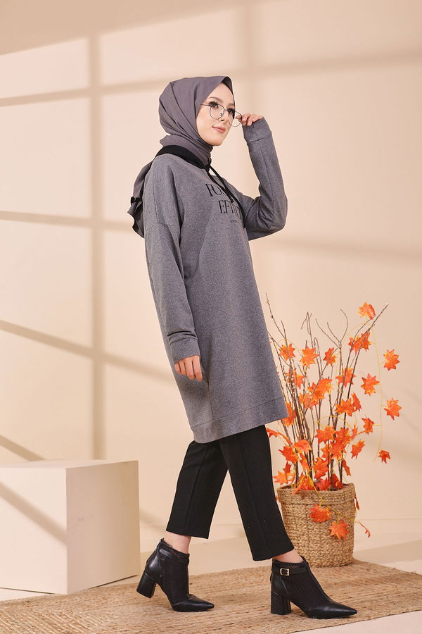 Düz Orta Kadın Gri TUNIK - 3403 GRİ