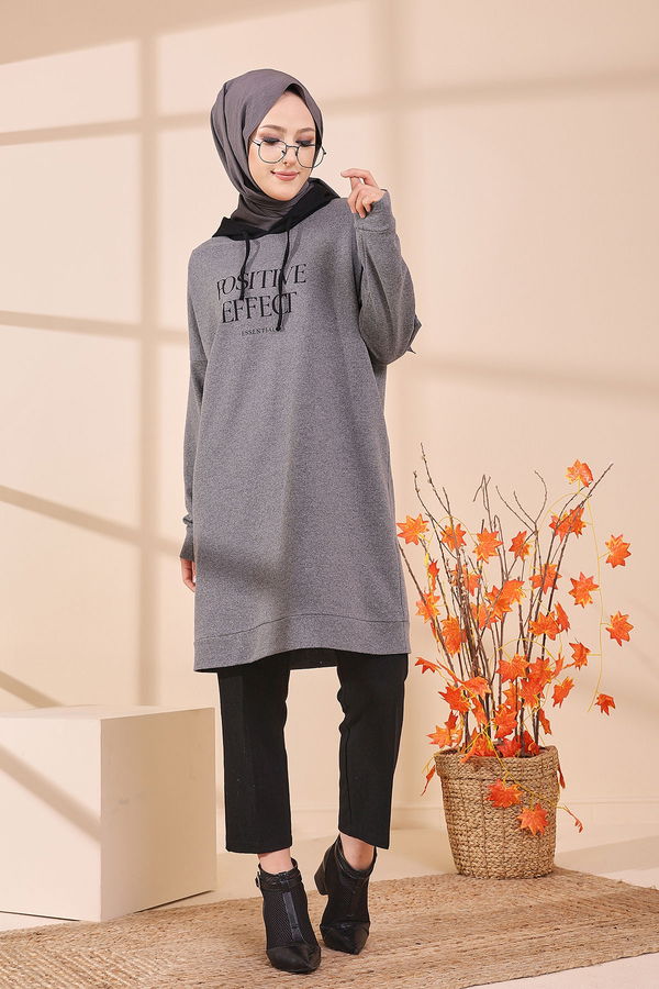 Düz Orta Kadın Gri TUNIK - 3403 GRİ
