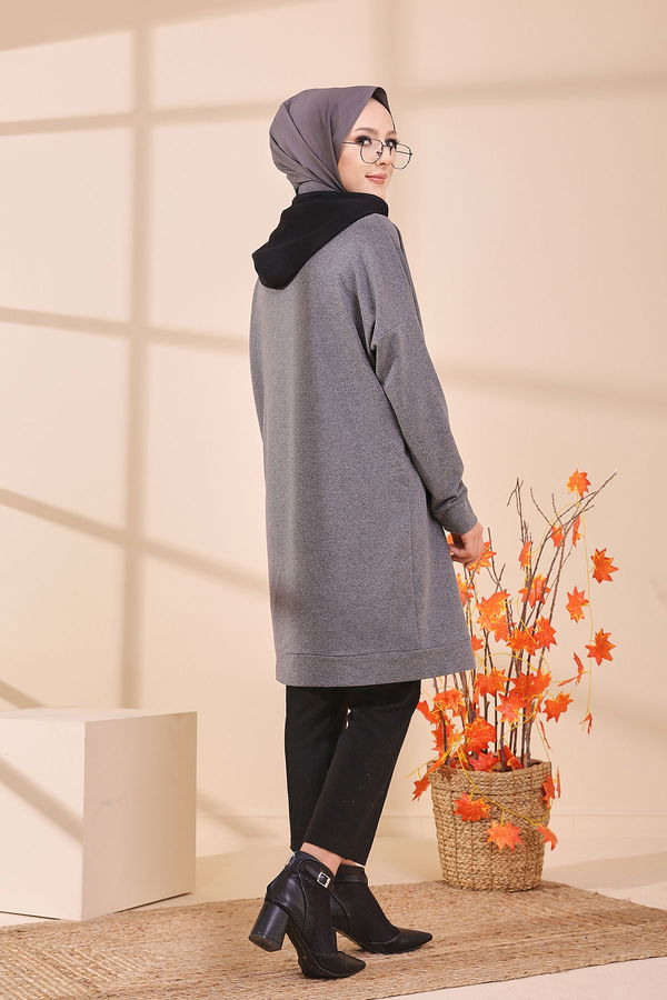 Düz Orta Kadın Gri TUNIK - 3403 GRİ