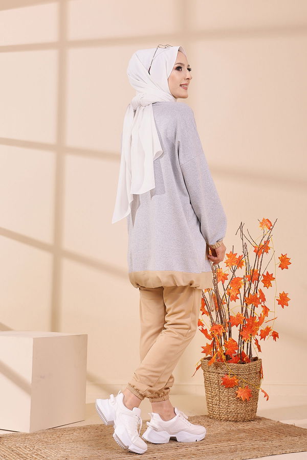 Düz Bisiklet Yaka Kadın Gri TUNIK - 3329 GRİ