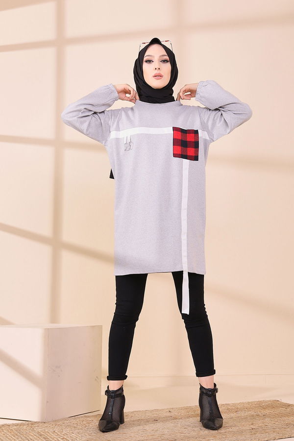 Düz Bisiklet Yaka Kadın Gri 3373 TUNIK - 3373 GRİ