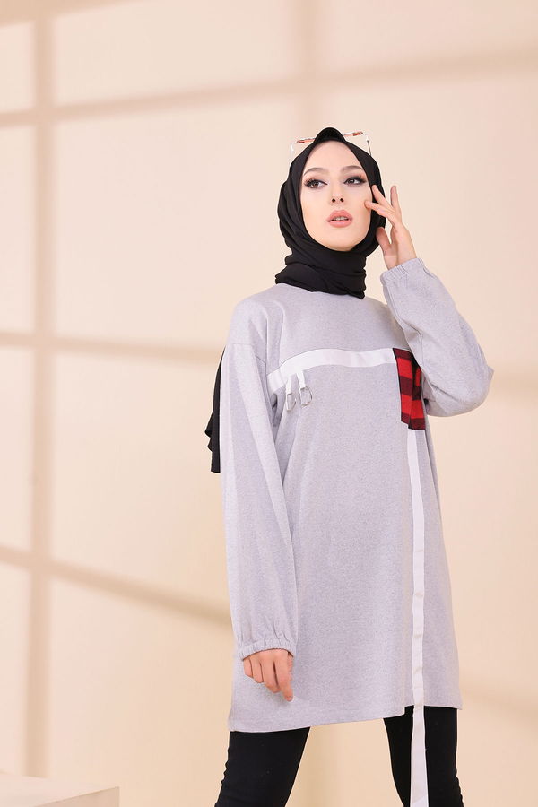 Düz Bisiklet Yaka Kadın Gri 3373 TUNIK - 3373 GRİ