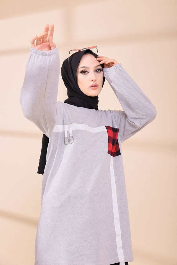 Düz Bisiklet Yaka Kadın Gri 3373 TUNIK - 3373 GRİ