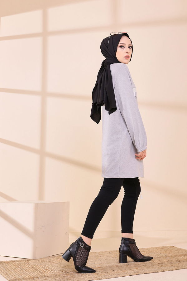 Düz Bisiklet Yaka Kadın Gri 3373 TUNIK - 3373 GRİ