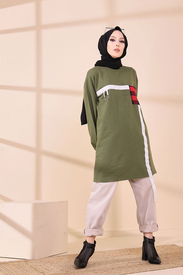 Düz Bisiklet Yaka Kadın Haki 3373 TUNIK - 3373 HAKİ
