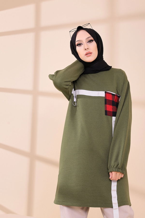 Düz Bisiklet Yaka Kadın Haki 3373 TUNIK - 3373 HAKİ