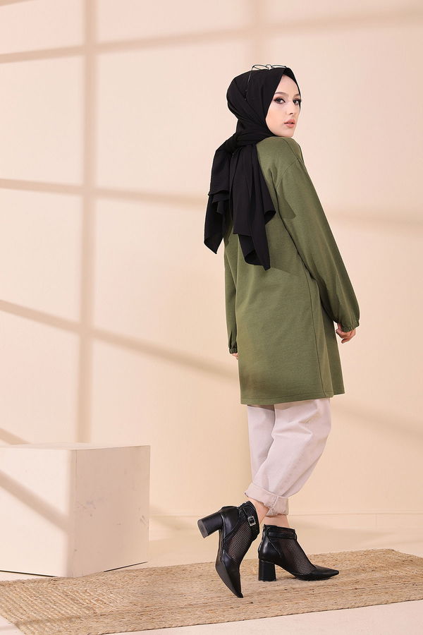 Düz Bisiklet Yaka Kadın Haki 3373 TUNIK - 3373 HAKİ