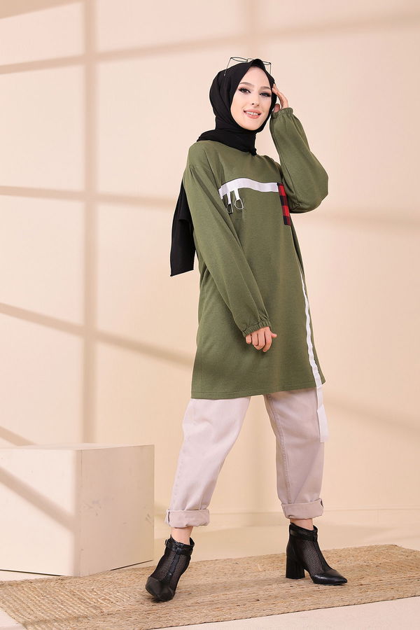 Düz Bisiklet Yaka Kadın Haki 3373 TUNIK - 3373 HAKİ