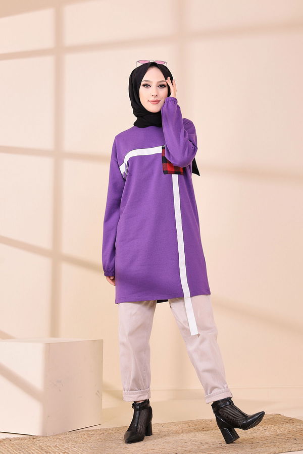 Düz Bisiklet Yaka Kadın Mor 3373 TUNIK - 3373 MOR