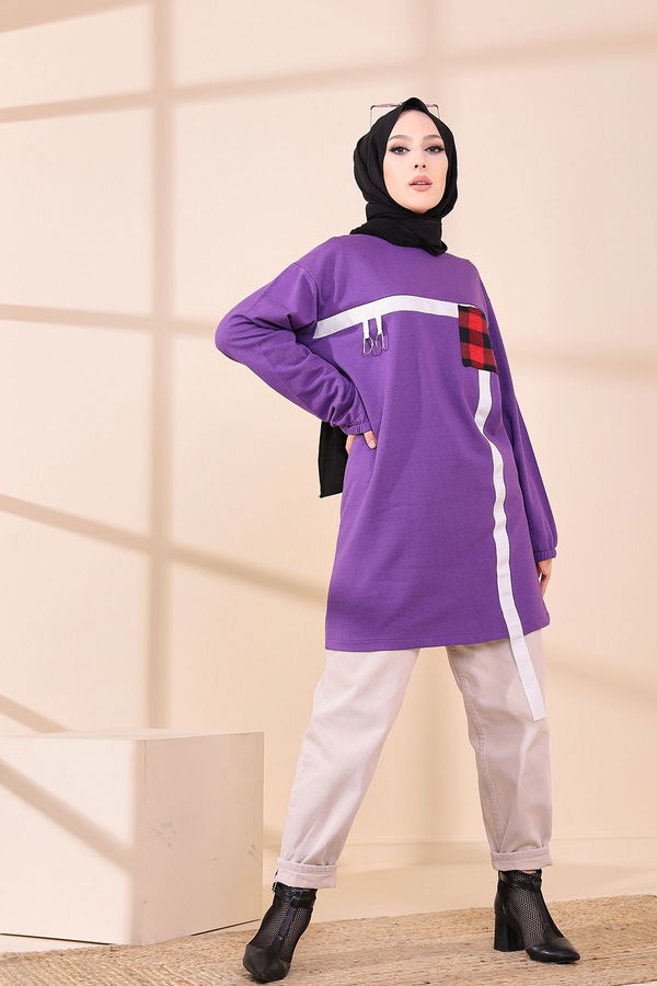 Düz Bisiklet Yaka Kadın Mor 3373 TUNIK - 3373 MOR