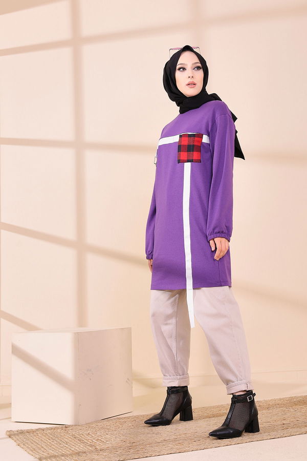 Düz Bisiklet Yaka Kadın Mor 3373 TUNIK - 3373 MOR