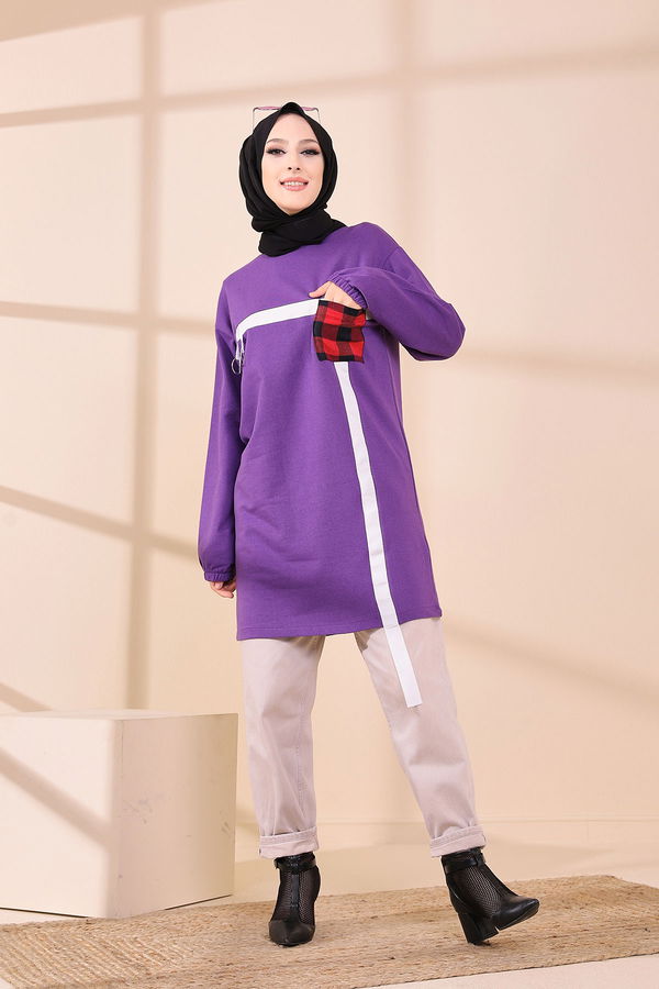 Düz Bisiklet Yaka Kadın Mor 3373 TUNIK - 3373 MOR