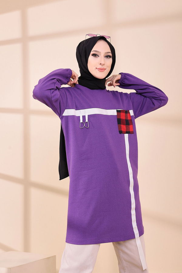 Düz Bisiklet Yaka Kadın Mor 3373 TUNIK - 3373 MOR