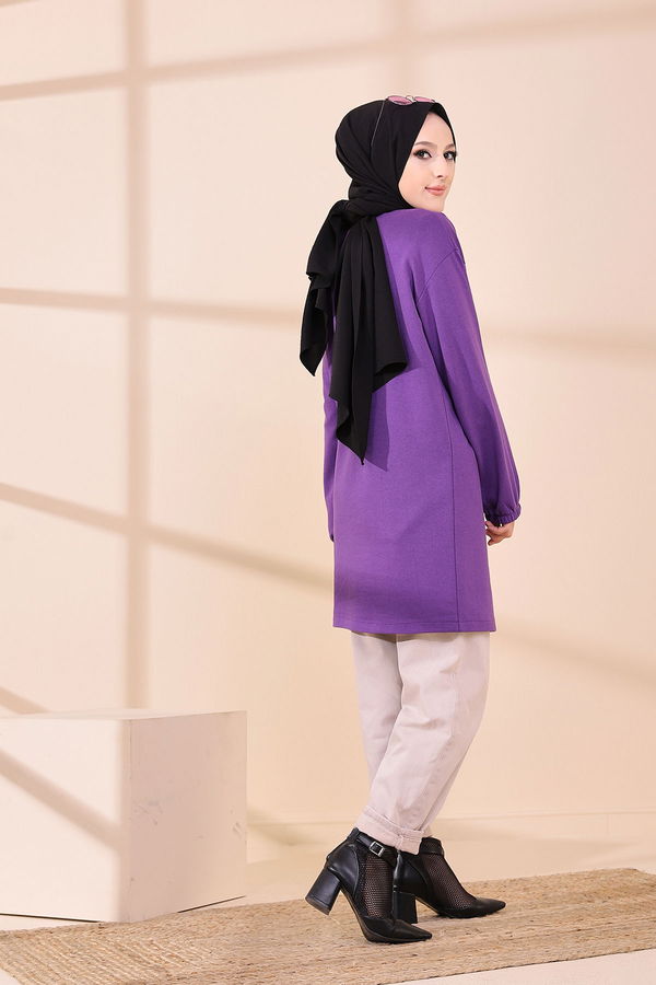 Düz Bisiklet Yaka Kadın Mor 3373 TUNIK - 3373 MOR