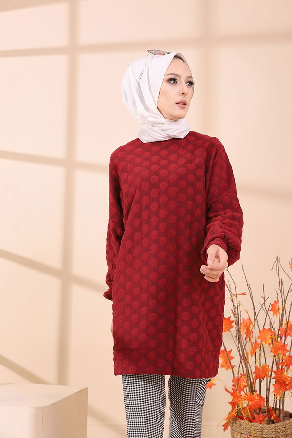 Düz Bisiklet Yaka Kadın Bordo 9132 TUNIK - 9132 BORDO