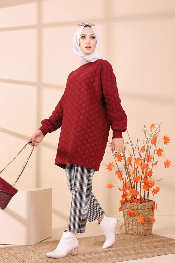 Düz Bisiklet Yaka Kadın Bordo 9132 TUNIK - 9132 BORDO