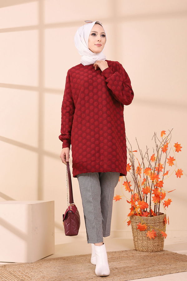 Düz Bisiklet Yaka Kadın Bordo 9132 TUNIK - 9132 BORDO