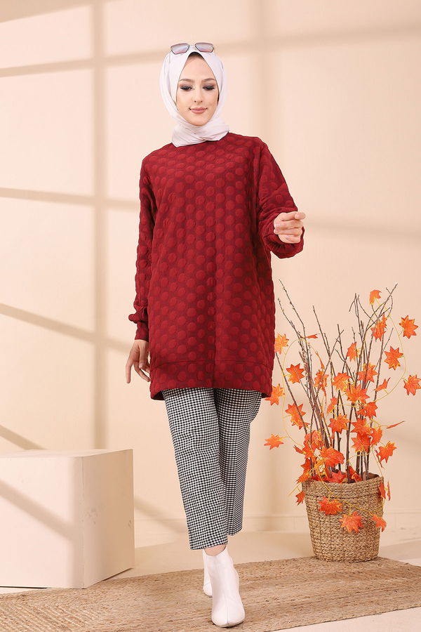 Düz Bisiklet Yaka Kadın Bordo 9132 TUNIK - 9132 BORDO