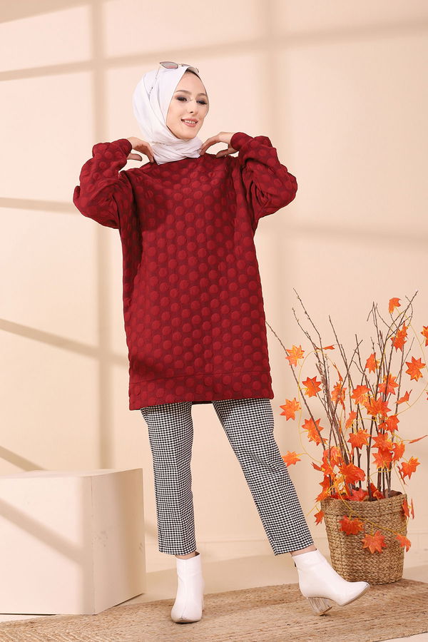 Düz Bisiklet Yaka Kadın Bordo 9132 TUNIK - 9132 BORDO