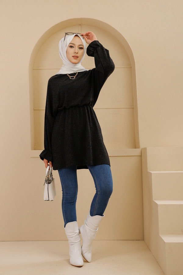 Düz Bisiklet Yaka Kadın Siyah 5284 TUNIK - 5284 SİYAH