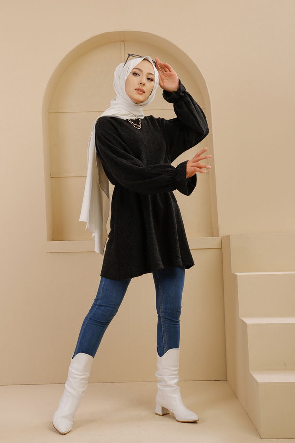 Düz Bisiklet Yaka Kadın Siyah 5284 TUNIK - 5284 SİYAH