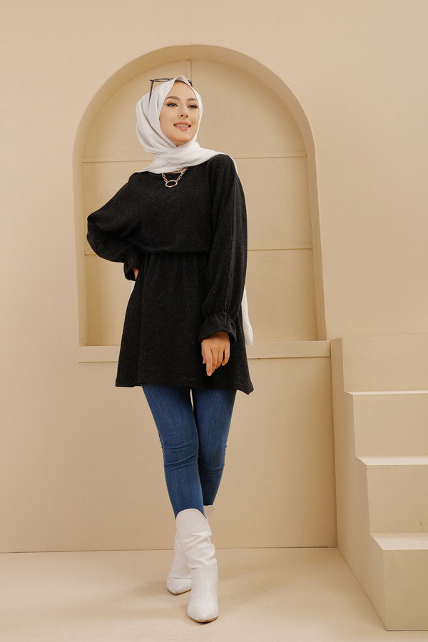 Düz Bisiklet Yaka Kadın Siyah 5284 TUNIK - 5284 SİYAH