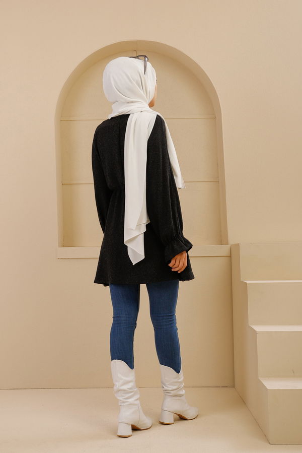 Düz Bisiklet Yaka Kadın Siyah 5284 TUNIK - 5284 SİYAH
