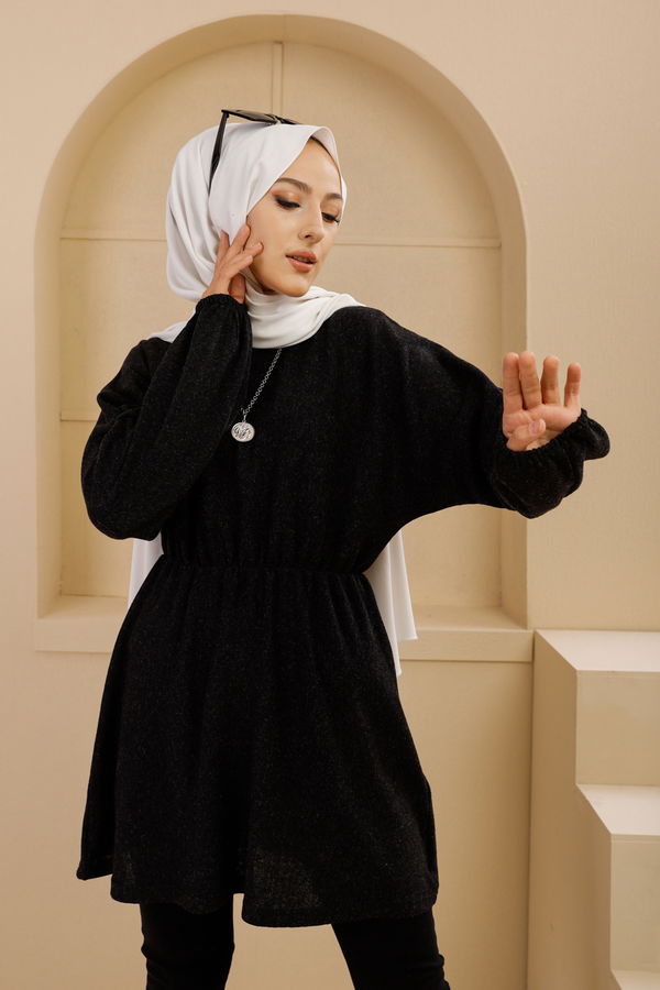 Düz Bisiklet Yaka Kadın Siyah 5283 TUNIK - 5283 SİYAH