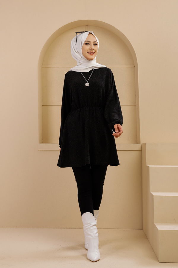 Düz Bisiklet Yaka Kadın Siyah 5283 TUNIK - 5283 SİYAH
