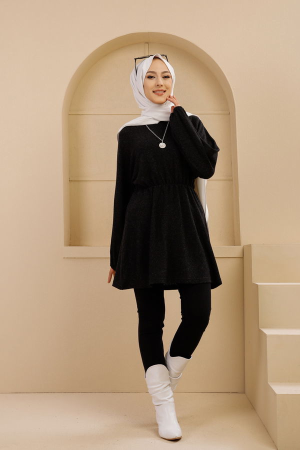Düz Bisiklet Yaka Kadın Siyah 5283 TUNIK - 5283 SİYAH