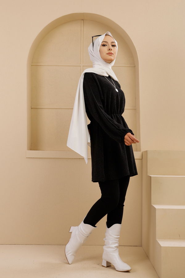 Düz Bisiklet Yaka Kadın Siyah 5283 TUNIK - 5283 SİYAH
