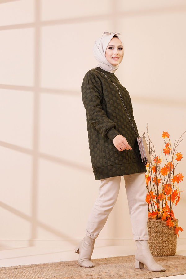 Düz Bisiklet Yaka Kadın Haki 9132 TUNIK - 9132 HAKİ