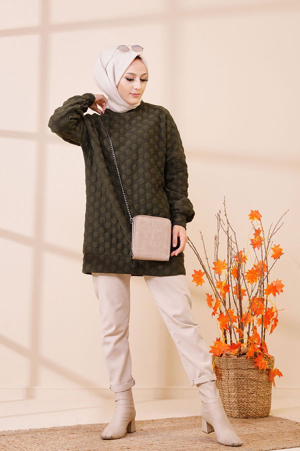 Düz Bisiklet Yaka Kadın Haki 9132 TUNIK - 9132 HAKİ