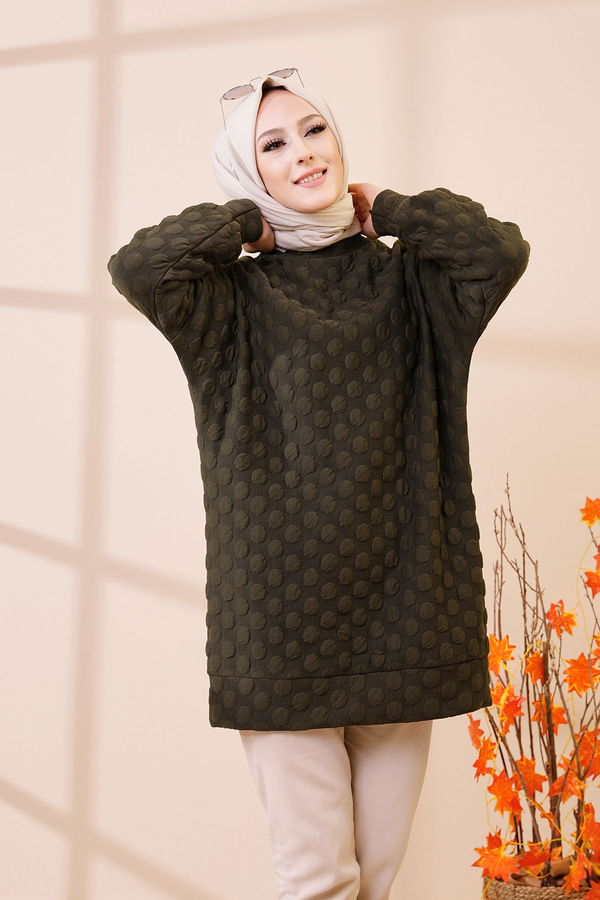 Düz Bisiklet Yaka Kadın Haki 9132 TUNIK - 9132 HAKİ