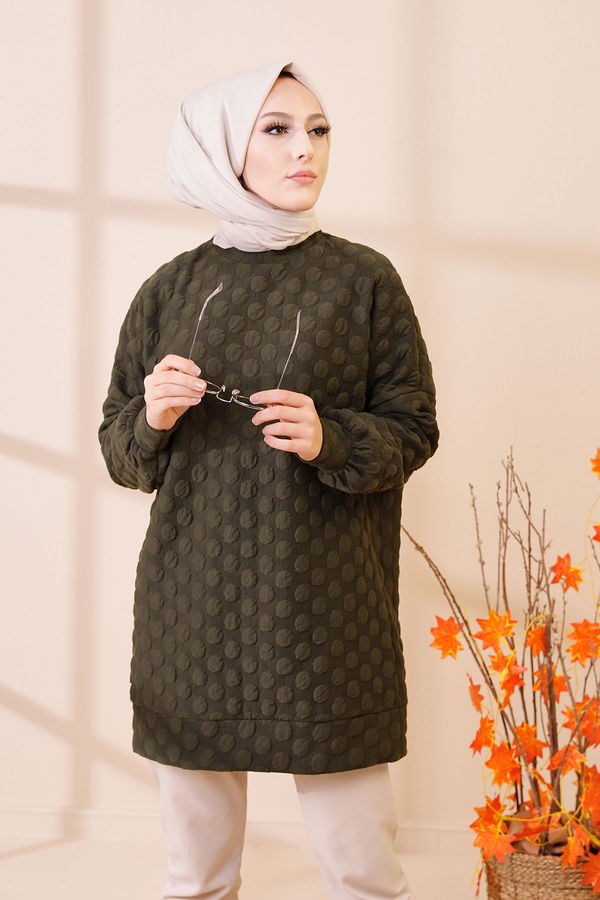 Düz Bisiklet Yaka Kadın Haki 9132 TUNIK - 9132 HAKİ