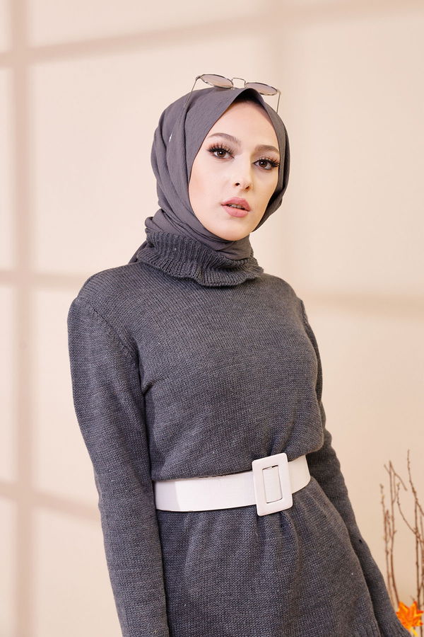 Düz Sosis Yaka Kadın Antrasit 8645 KAZAK - 8645 ANTRASİT