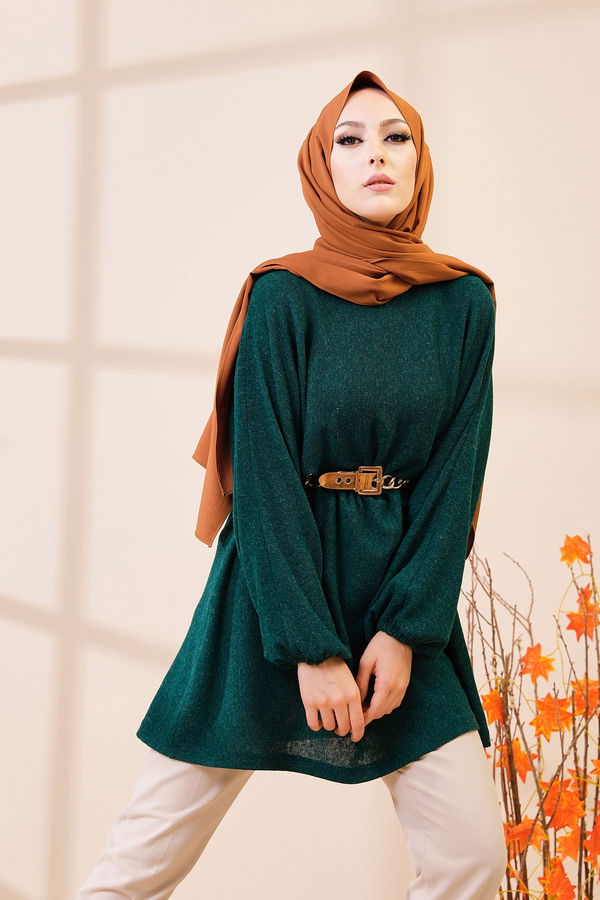 Düz Bisiklet Yaka Kadın Yeşil 5283 TUNIK - 5283 YEŞİL