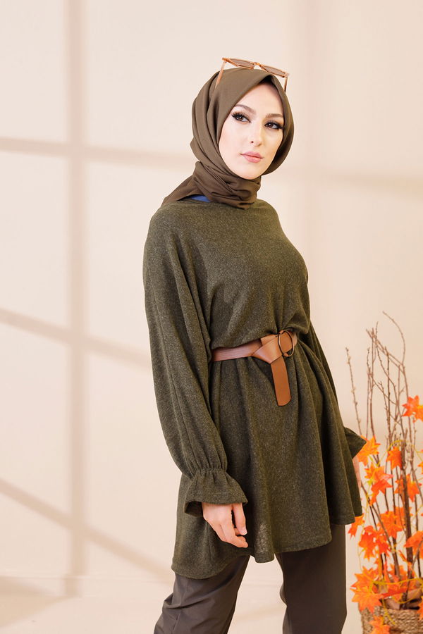 Düz Bisiklet Yaka Kadın Haki 5284 TUNIK - 5284 HAKİ