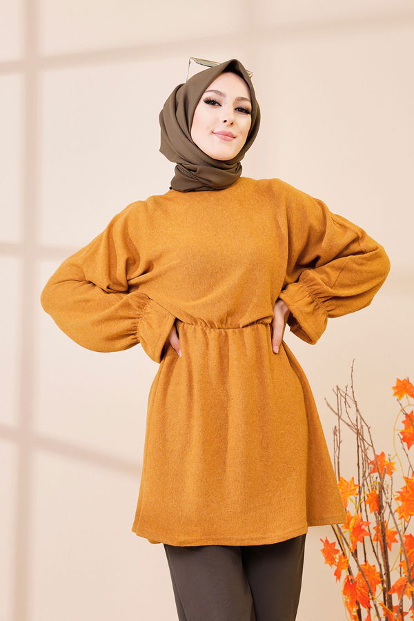 Düz Bisiklet Yaka Kadın Sarı 5284 TUNIK - 5284