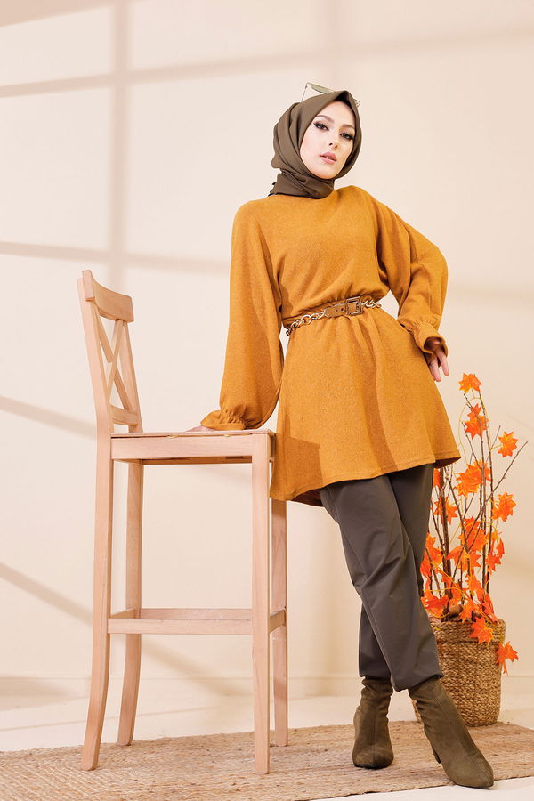Düz Bisiklet Yaka Kadın Sarı 5284 TUNIK - 5284