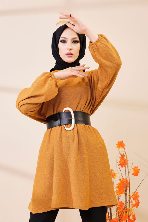 Düz Bisiklet Yaka Kadın Sarı 5283 TUNIK - 5283 Sarı